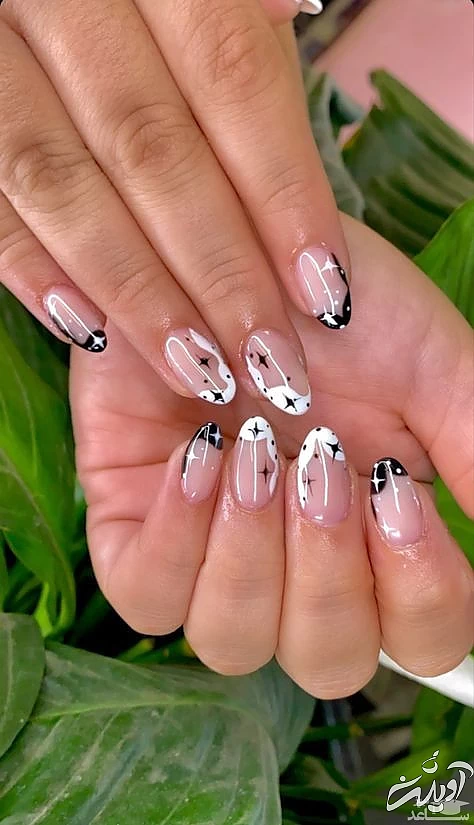 طراحی ناخن سیاه و سفید